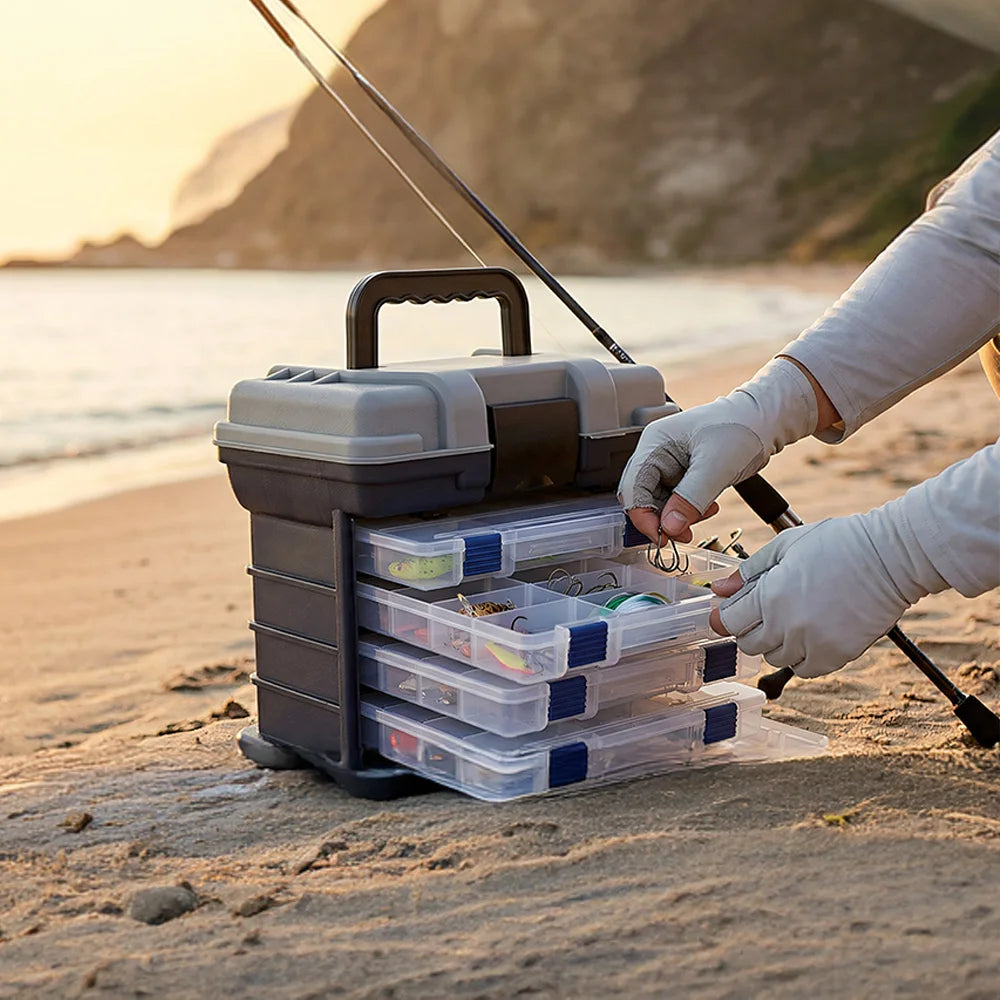 YJ Fishing Tackle Box Kit with Fishing Pliers 4-Tier Multi-Functional Fishing Handheld Storage Box Adjustable Dividers Portable Fishing Tackle Lure Tool Box Arts Crafts