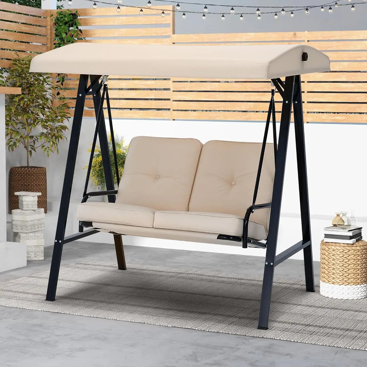Outdoor Patio Swing Chair for Adults, 2-Seat Porch Swings with Adjustable Canopy, Outside Swing Bench with, Customized