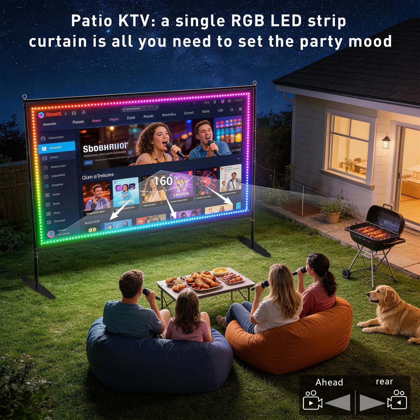 LED Projector Screen with Stand for Sports Events & Football Match, 150 inch 16:9 4K HD Portable Outdoor Movie Screen, Wrinkle-Free Foldable Indoor Projection Screen with Carry Bag & Ground Nails for Backyard Cinema Home Thea