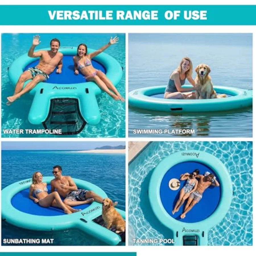 Round Inflatable Floating Dock for Adults Heavy Duty Water Hammock Float for Lake and Ocean 6/8/10/12FT Durable Fabric Multi-Co