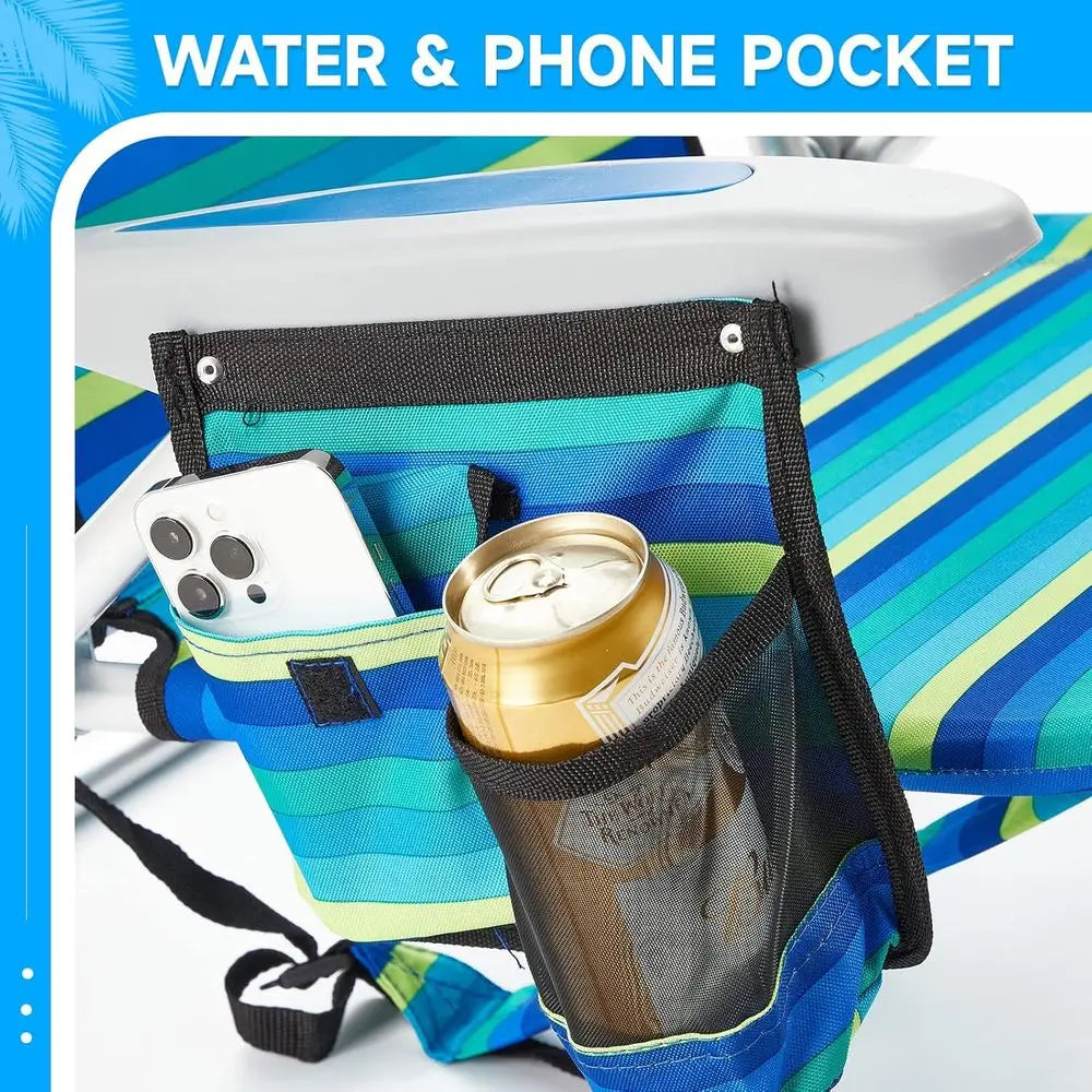 Portable 4PC Adult Beach Chairs with 5-Position Backpack Camping Chairs and Striped Pattern