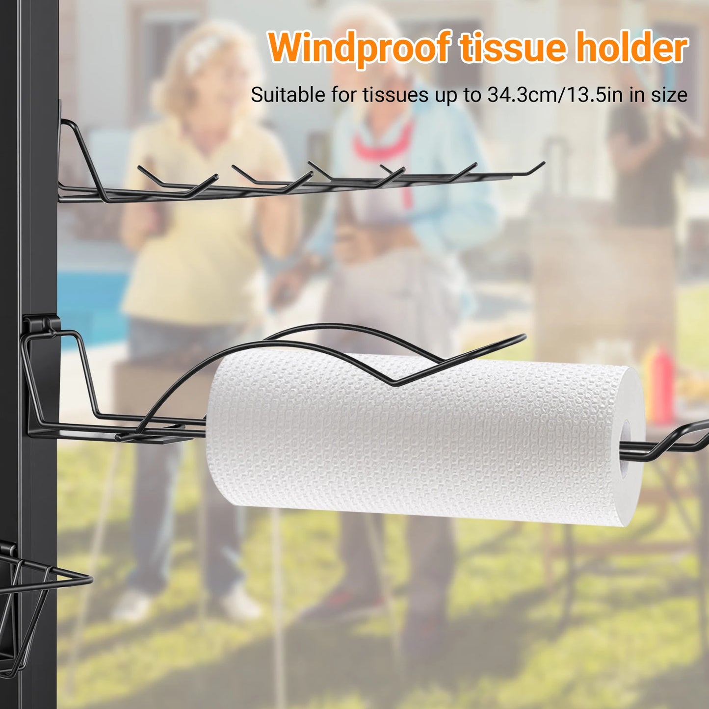 Griddle Stand Grill Rack with Towel Holder 3 Condiment Bins Utensil Hooks Stainless Steel BBQ Organizer for Outdoor Camping Kitchen