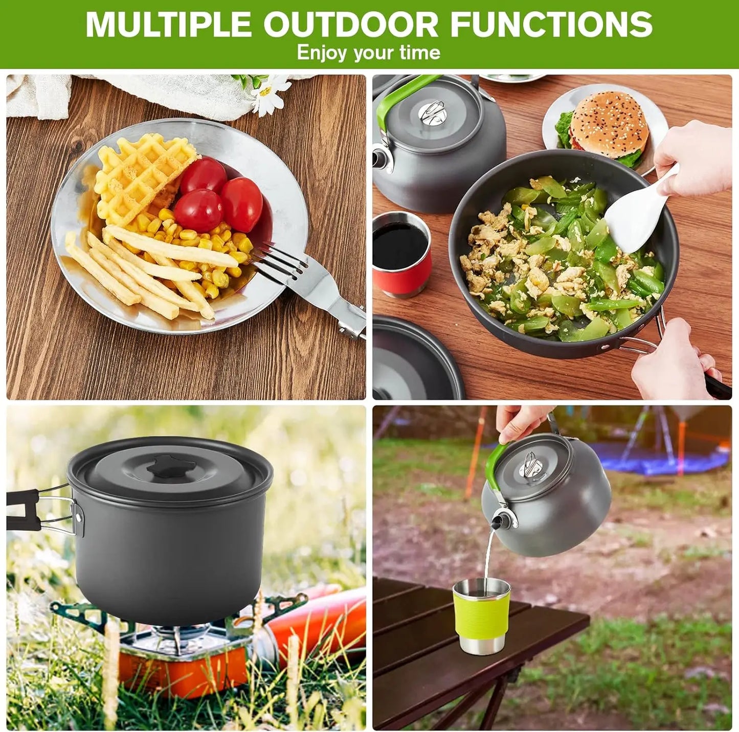 Camping Cookware Set - 37 PCs, Large Size Hanging Pot with Camping Pots and Pans, Camp Cooking Set