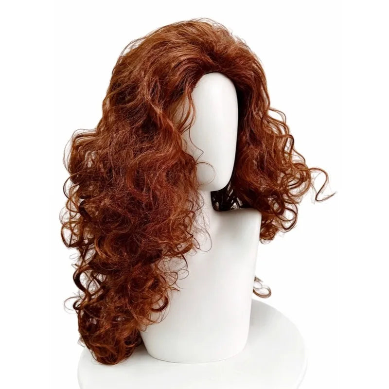 Red Brown Premium Synthetic Fiber Long Curly Wig Big Waves Fluffy Voluminous Thick Hair with Part Heat Resistant Adjustable Cap for Women Girls Cosplay Party Halloween Costume Role Play Stage Show Daily Use