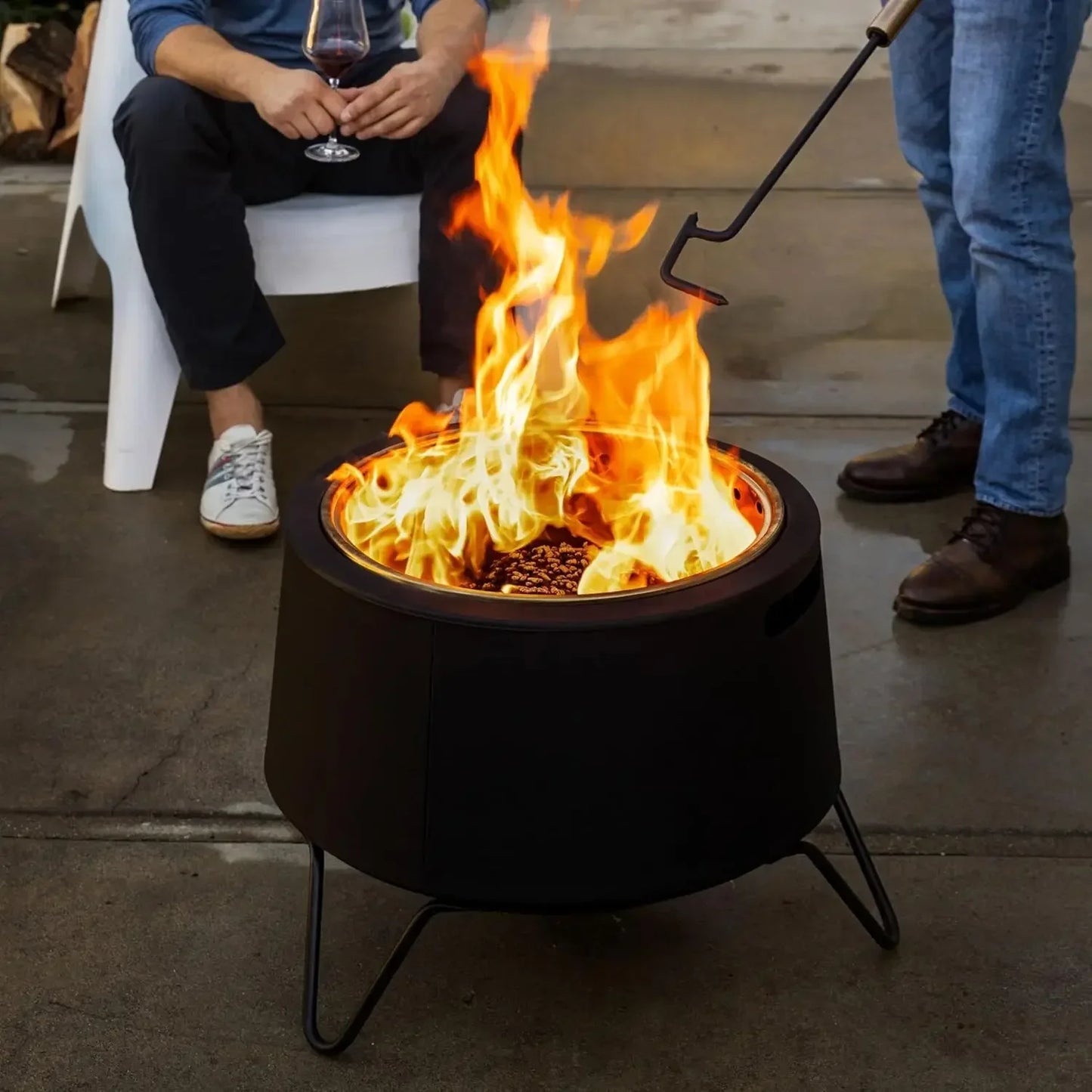 Bestseller[Limited Time Offer!]20-Inch Smokeless Social Fire Pit, Portable Outdoor Fire Pit with Removable Ash Base, Stand & Clo