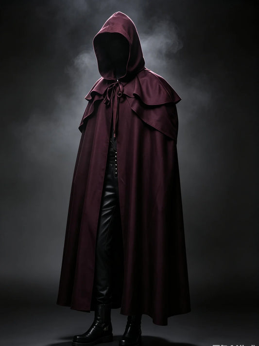 Medieval Vintage Hooded Long Cos Cloak, Dark Green Double Lapel Tie Cape, Unisex Ranger Hunter Wizard Role Play Costume, Retro Gothic Cosplay Coat for Halloween Stage Performance