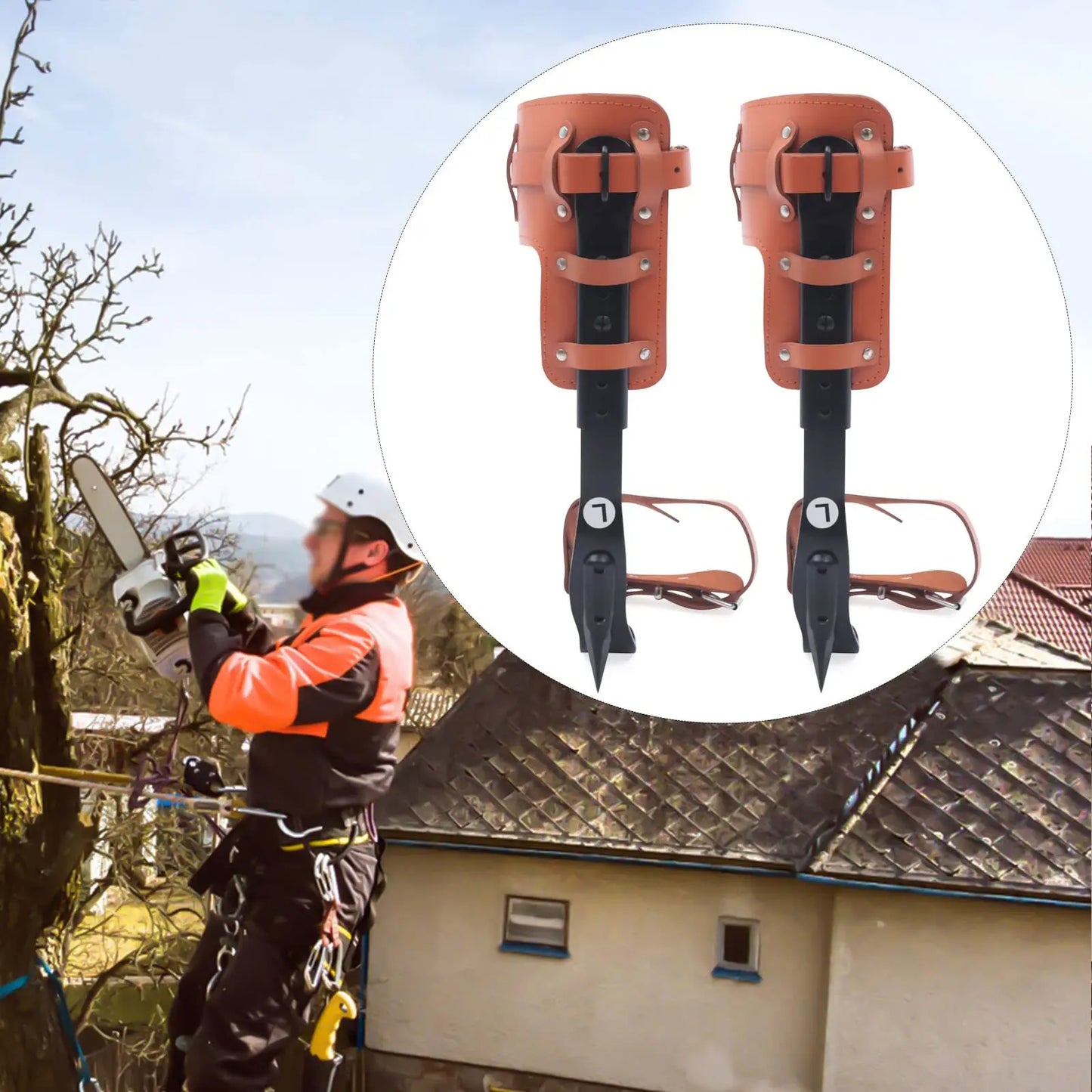 Tree Climbing Spike Set， Pole Climbing Spurs Steel， Adjustable Climber Gaffs Spikes Set Height Adjustable ,Tree Climbing Gear