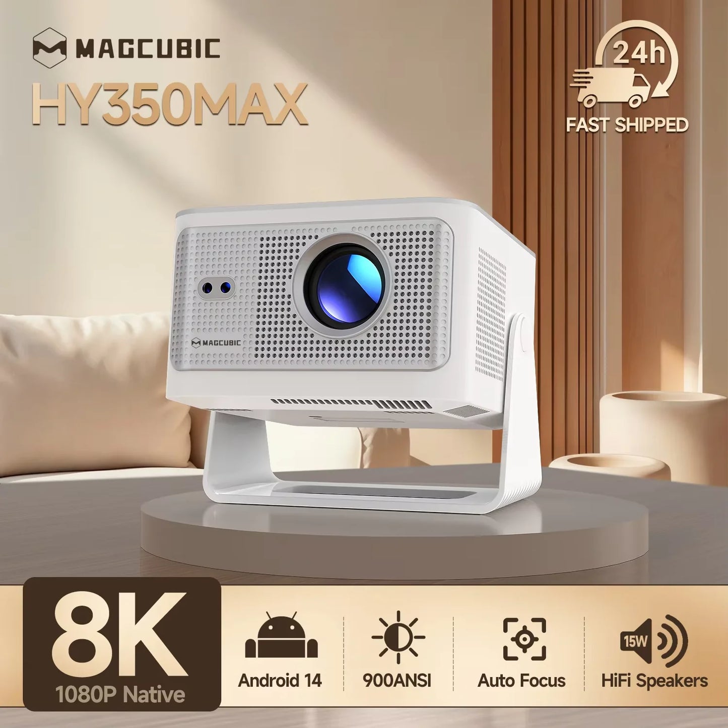 Magcubic HY350Max Auto Focus 8K Outdoor Projector Android 14 900ANSI Portable Projector  Native 1080P Support With Wifi6 BT5.4 for Movie