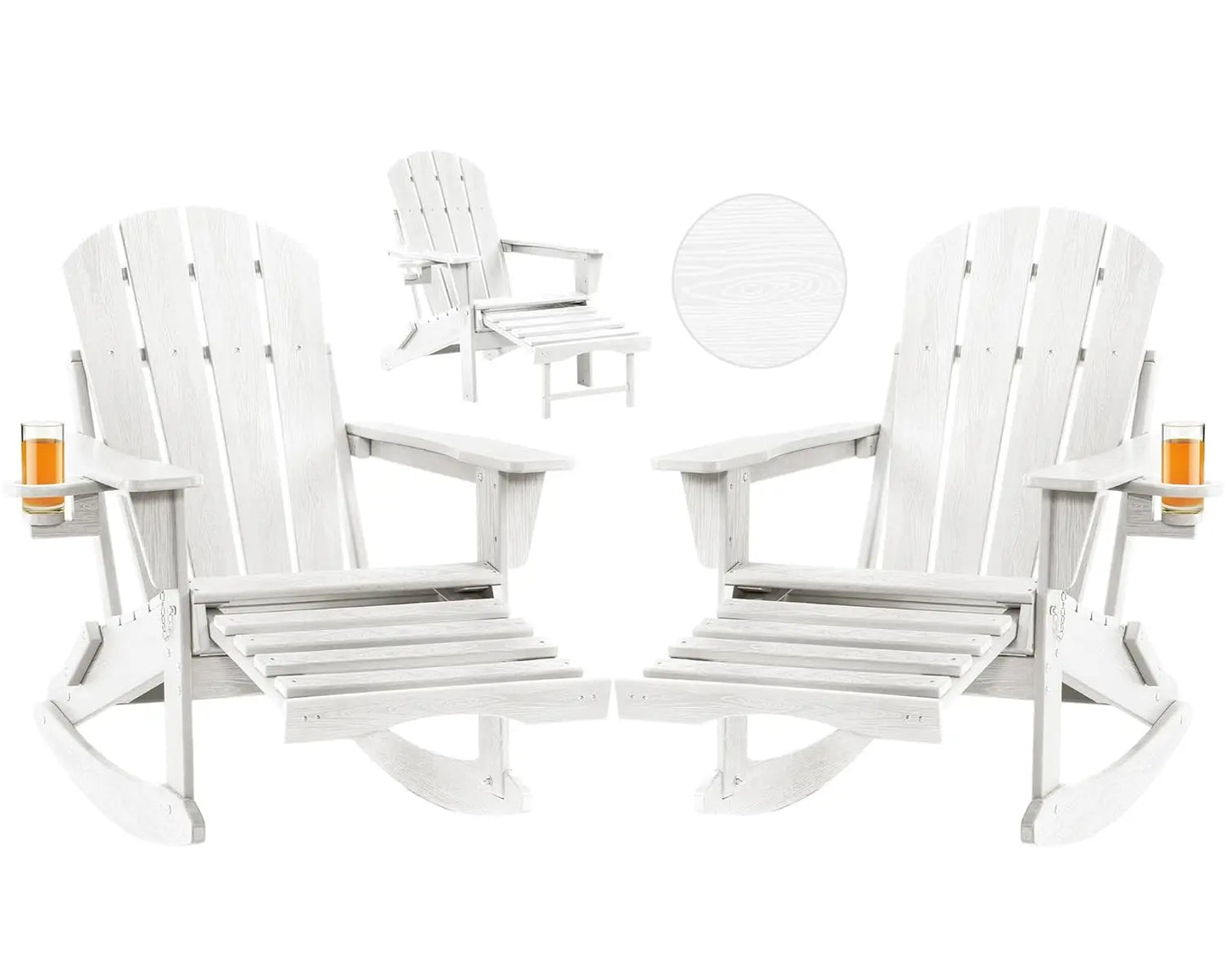 Folding Adirondack Rocking Chair Set of 2,4-in-1 Multifunctional Patio Chairs with Retractable Ottoman, Outdoor, Customized