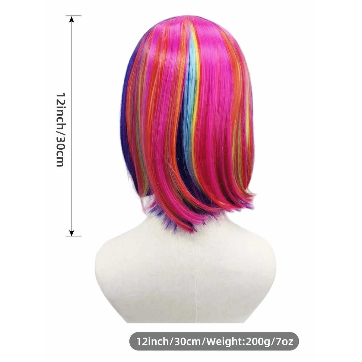 Rainbow Bob Wig Synthetic Short Straight Bangs Multi Color Cosplay Costume Wig Halloween Party Carnival Pride Parade Anime