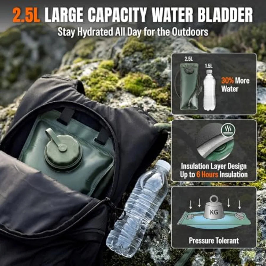 25L Hydration Backpack Hiking Hiking Backpack with Water Bladder Detachable Phone Pouch and Helmet Holder Lightweight Water Backpack