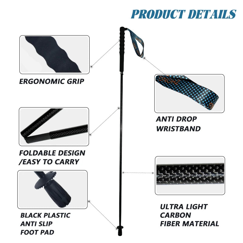 Local+ Carbon City Walking Running Sticks Lightweight T800 Carbon Fiber Collapsible Telescopic Pole Hiking Cane Trekking Poles