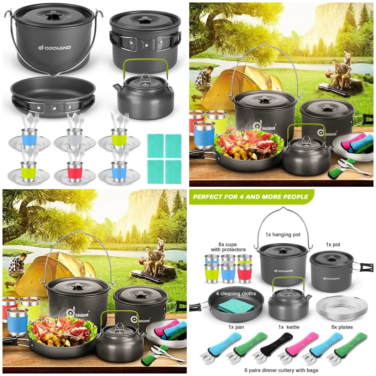 39pcs Large Size Non-Stick Camping Cookware Set with Hanging Pot Pan Kettle Base Outdoor Cooking Cutlery Included