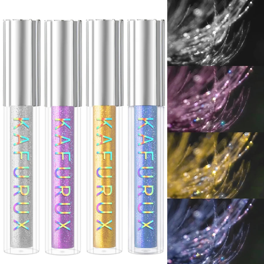 4pcs Diamond Mascara Shining Sweet Proof Glitter Eyelashes Quick Dry Lasting Curling Thick Waterproof Mascara Shimmer Blue Pink White Yellow Eye Makeup Eye Cosmetics for Women Gifts