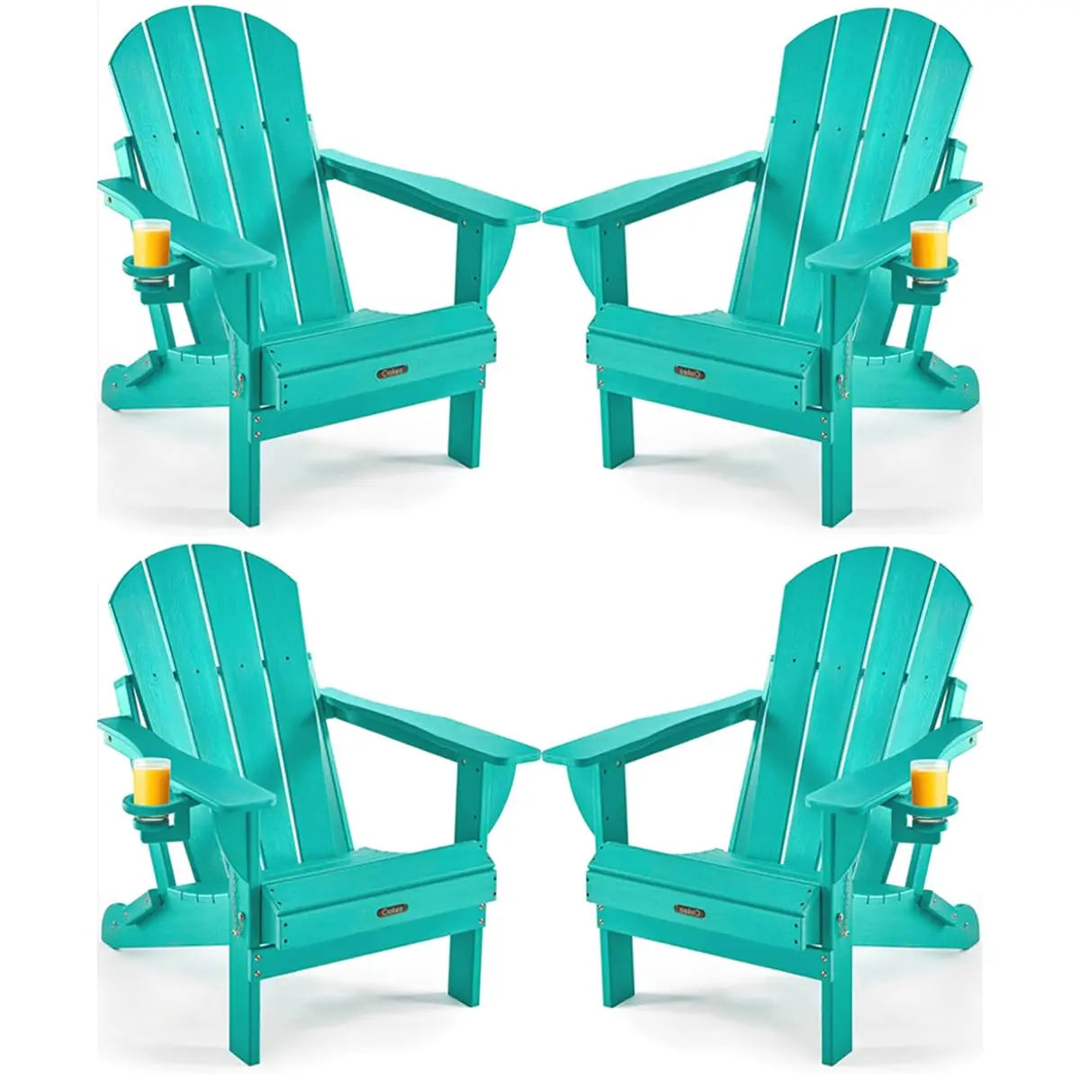 Folding Adirondack Chairs Set of 4, Patio Adirondack Chair Weather Resistant, Plastic Fire Pit Chair with Cup, Customized
