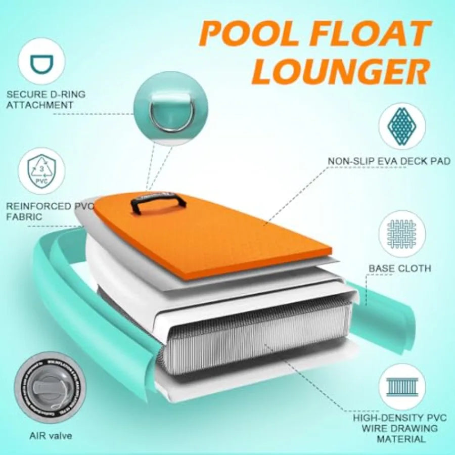 Inflatable Pool Float Lounger for Adults Water Floating Chair with Cup Holder and Backrest in Blue for Swimming Pool Lake Party