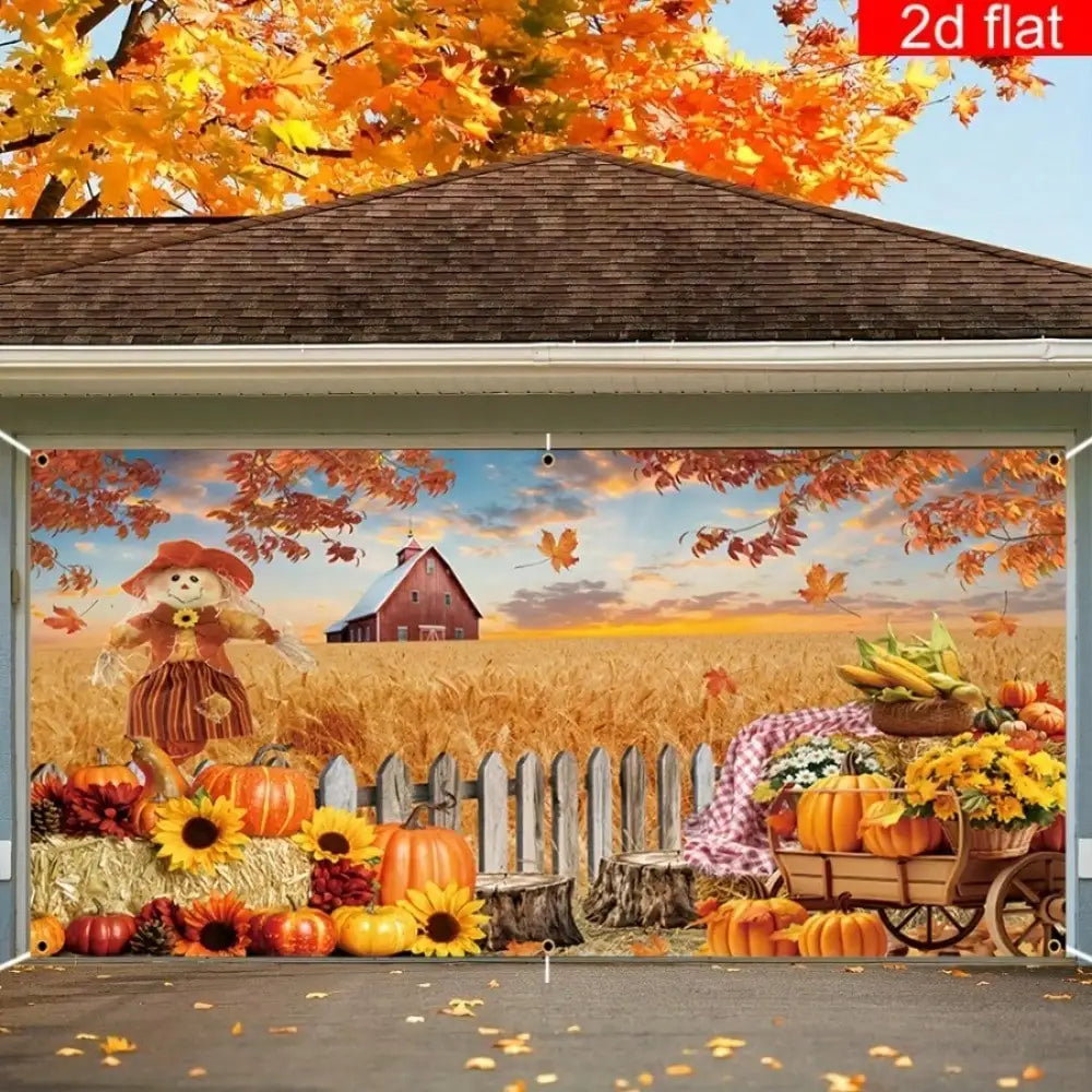 1pc Thanksgiving Fall Harvest Backdrop Banner, 157*71in Large Pumpkin Scarecrow Farm Barn Photo Background Cloth With Balloon Chain, Autumn Thanksgiving Day Party Wall Hanging Decor Supplies