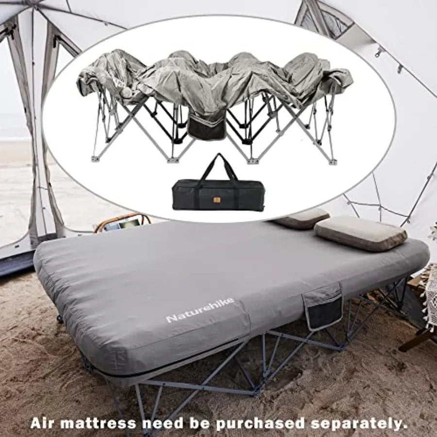 CosyWild 2 Person Camping Cot Frame Only Air Mattress Not Included Folding Full Size Camping Bed Frame with Side Pocket and Car