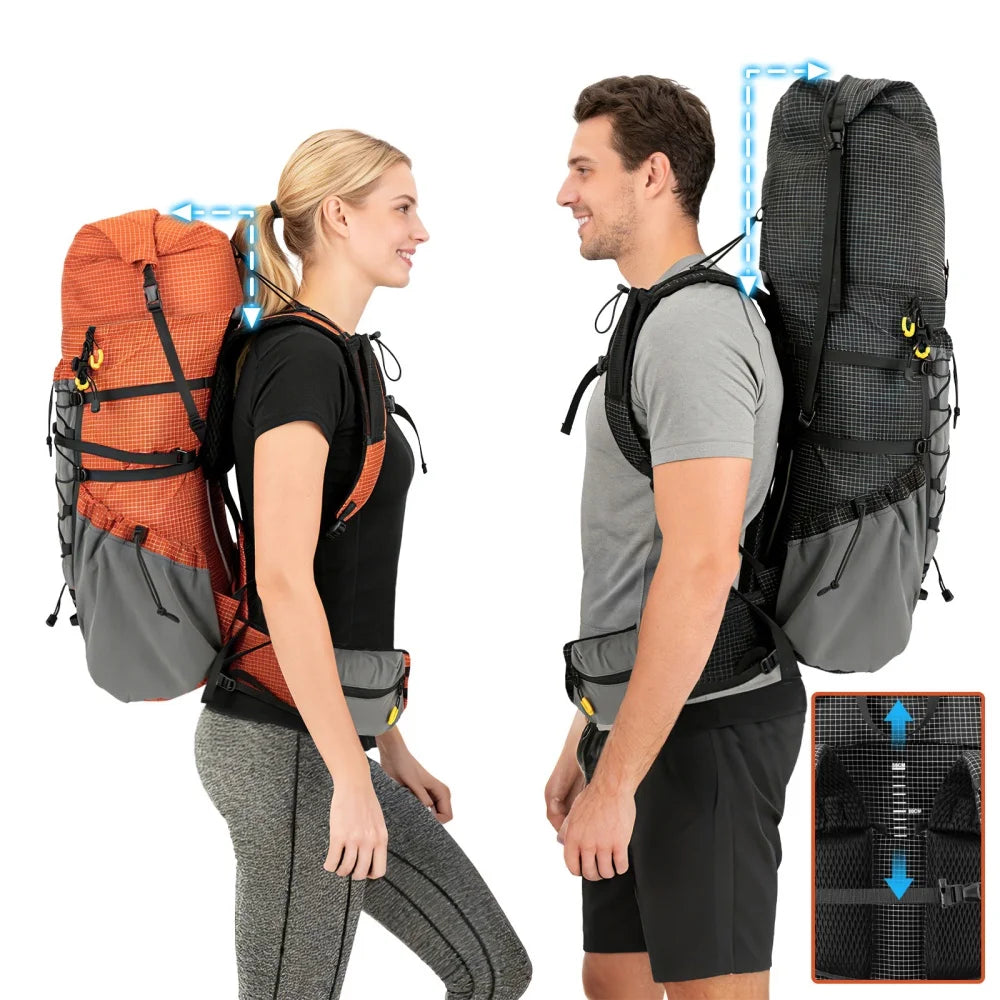 Night Cat Internal-frame Hiking Backpcack: 50L / 60L / 70L Roll Top Lightweight Travel Backpack with Rain Cover for Men Women Hiking Camping Backpacking