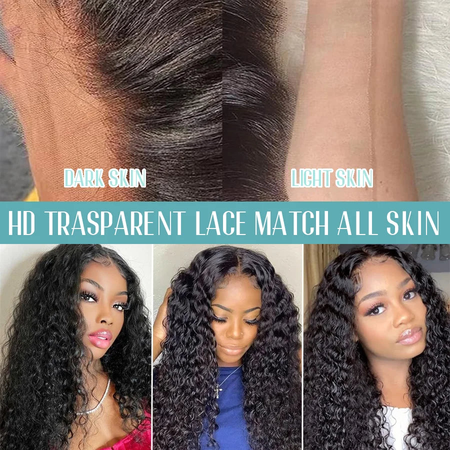 Black Deep Wave Human Hair Wigs Natural Color 1B 40 Inches 200% Density 360 5x5 13x6 13x4 HD Transparent Lace Frontal Wig Brazilian Hair Pre Plucked For Women Halloween Wig