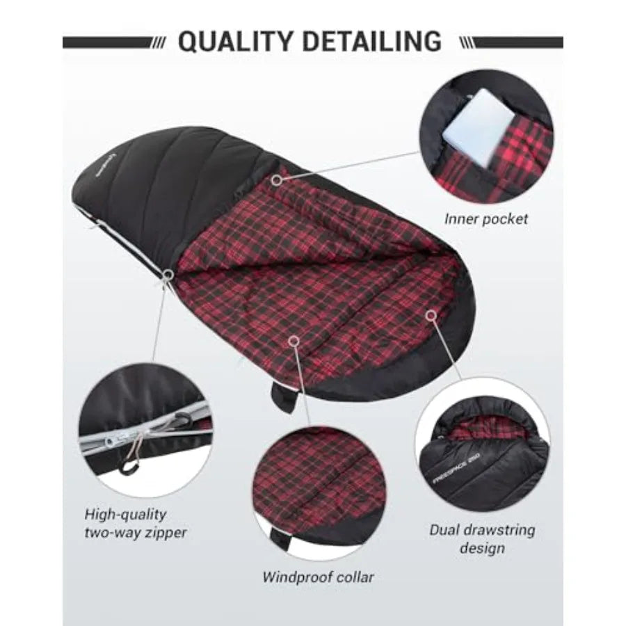 Sleeping Bag for Adults Cold Weather and Warm Extra Wide Big and Tall XL Portable Waterproof Flannel Sleeping Bags Essentials