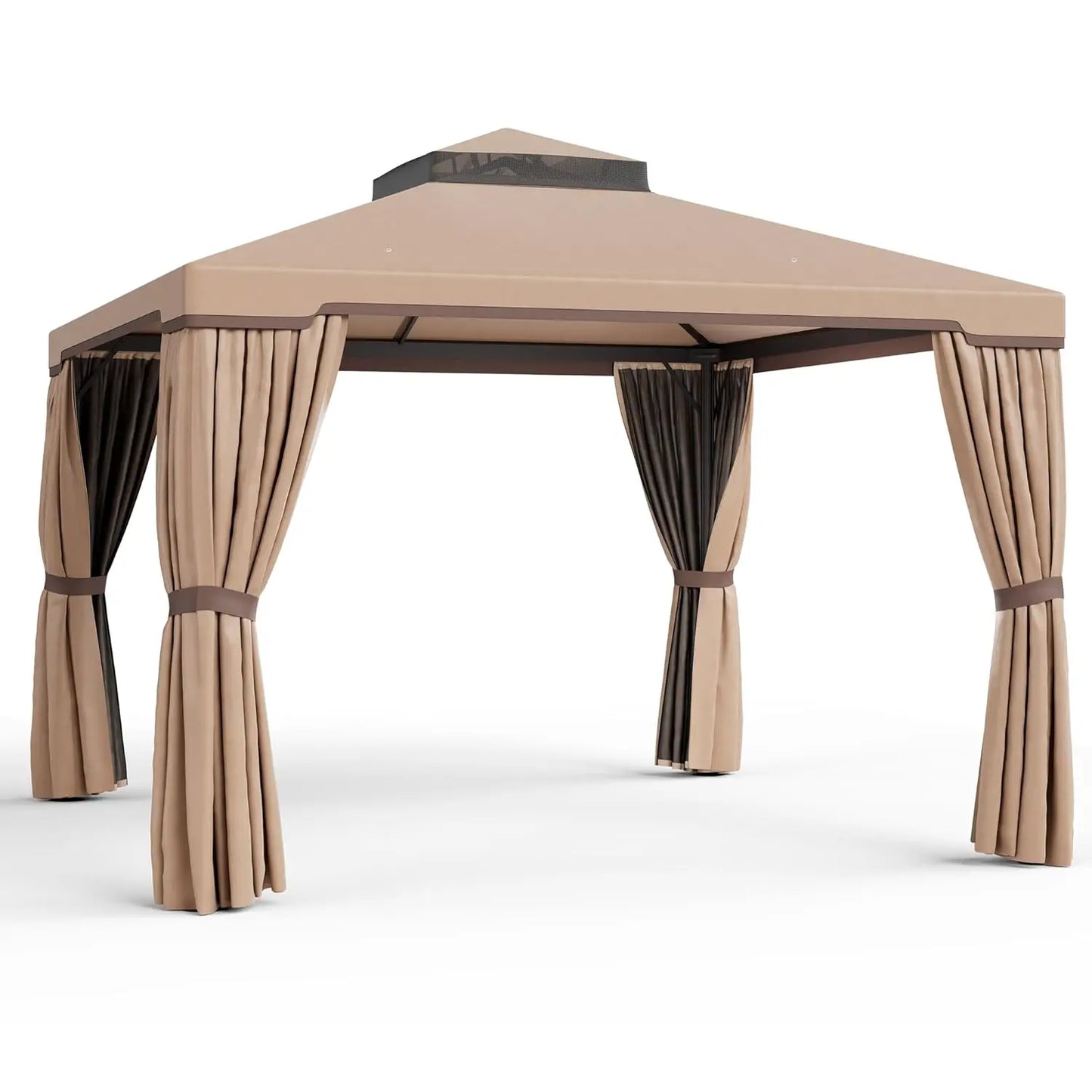 10x10 FT Outdoor Garden Gazebo Steel Vented Double Roof Canopy with Mosquito Netting for Backyard Lawn Party, Custom