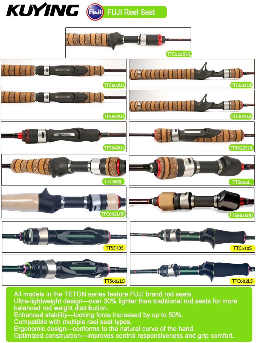 Deliver from USA KUYING TETON TTC662L TTC632UL TTS662L TTC602LS TTS602LS Fishing Lure Rod Casting Spinning River Stream Carbon
