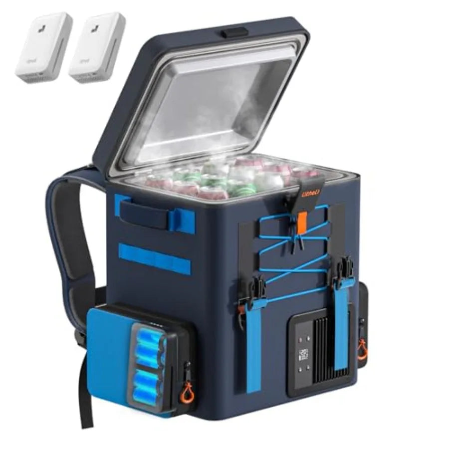 12V Car Refrigerator 20L Portable Electric Cooler with 2 U20 Batteries -468 Backpack Design for Camping Road Trips RV Boat Beach