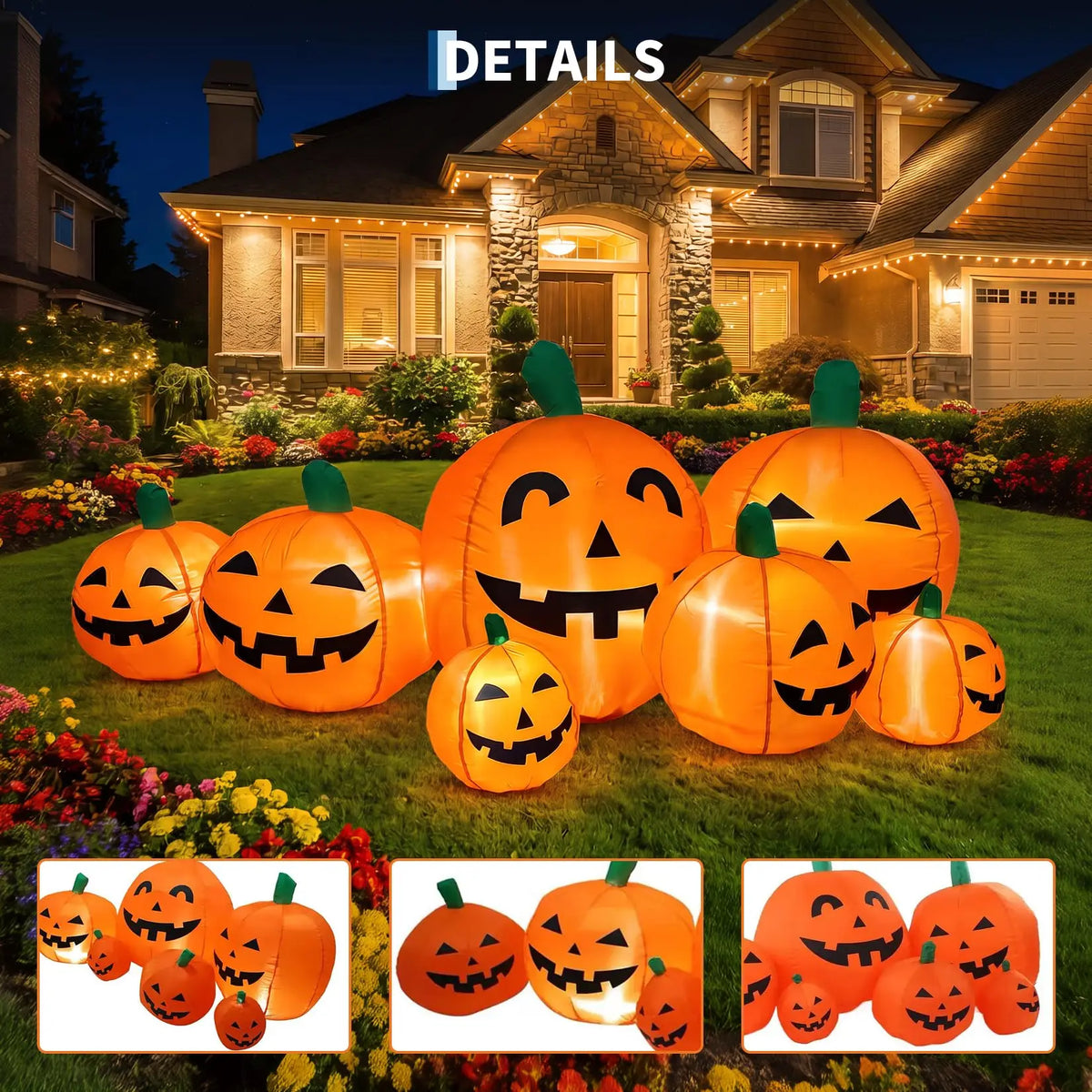 7.5FT Halloween Inflatable Pumpkin Patch With LED Lights, 7 Jack-O-Lantern Blow Up Decor For Outdoor Yard Lawn Thanksgiving Fall