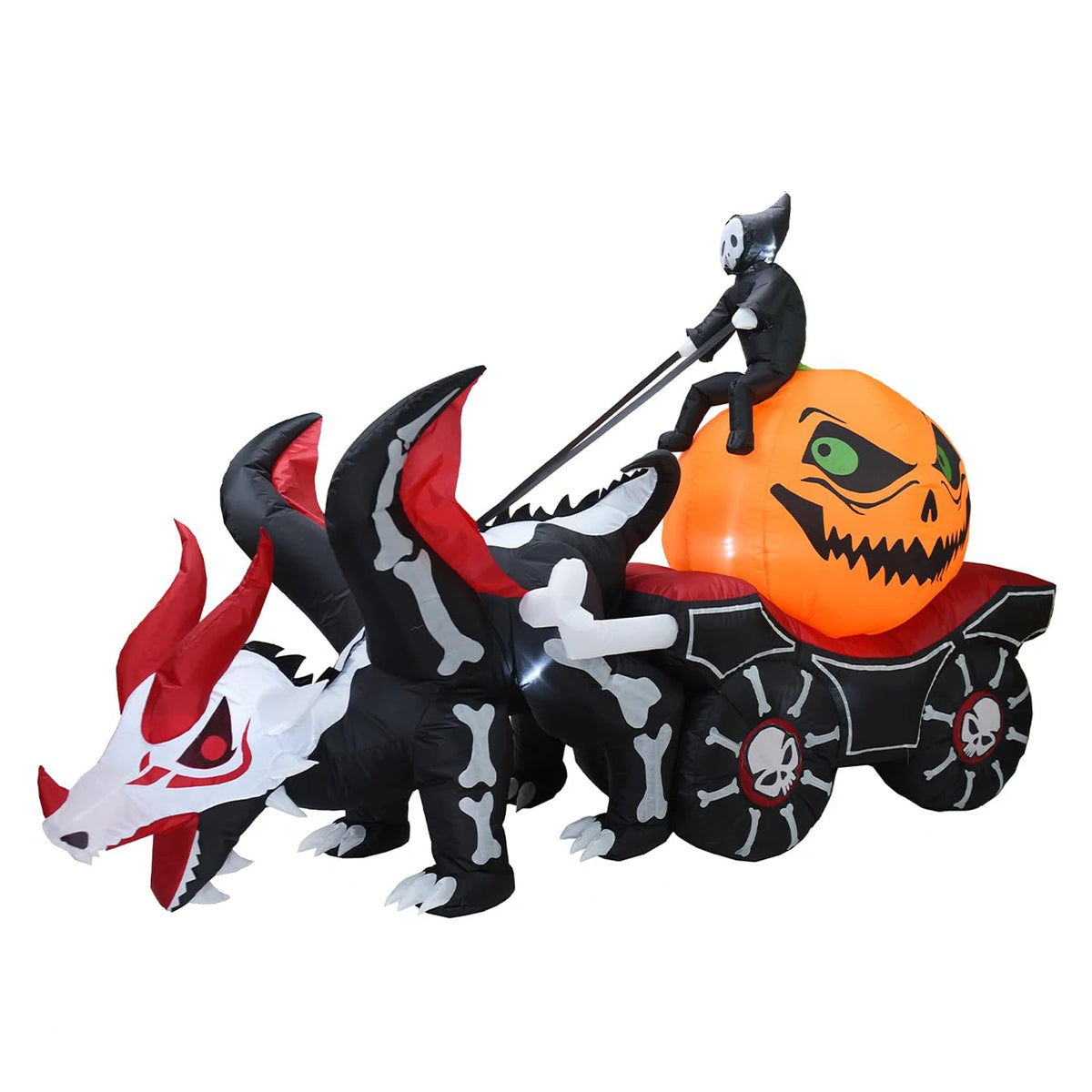 12ft Grim Reaper Dragon Carriage Halloween Inflatable With 3 Led Lights, Outdoor Yard Decoration For Lawn Porch Garden Party Display