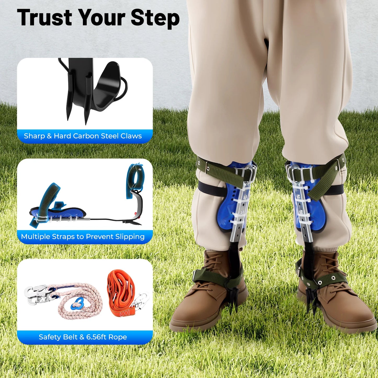 NEWEST Tree Climbing Spike Set - Adjustable Tree Climbing Gear with Spike Tool - Bearing Capacity up to 150 kg/ 330.69 lbs