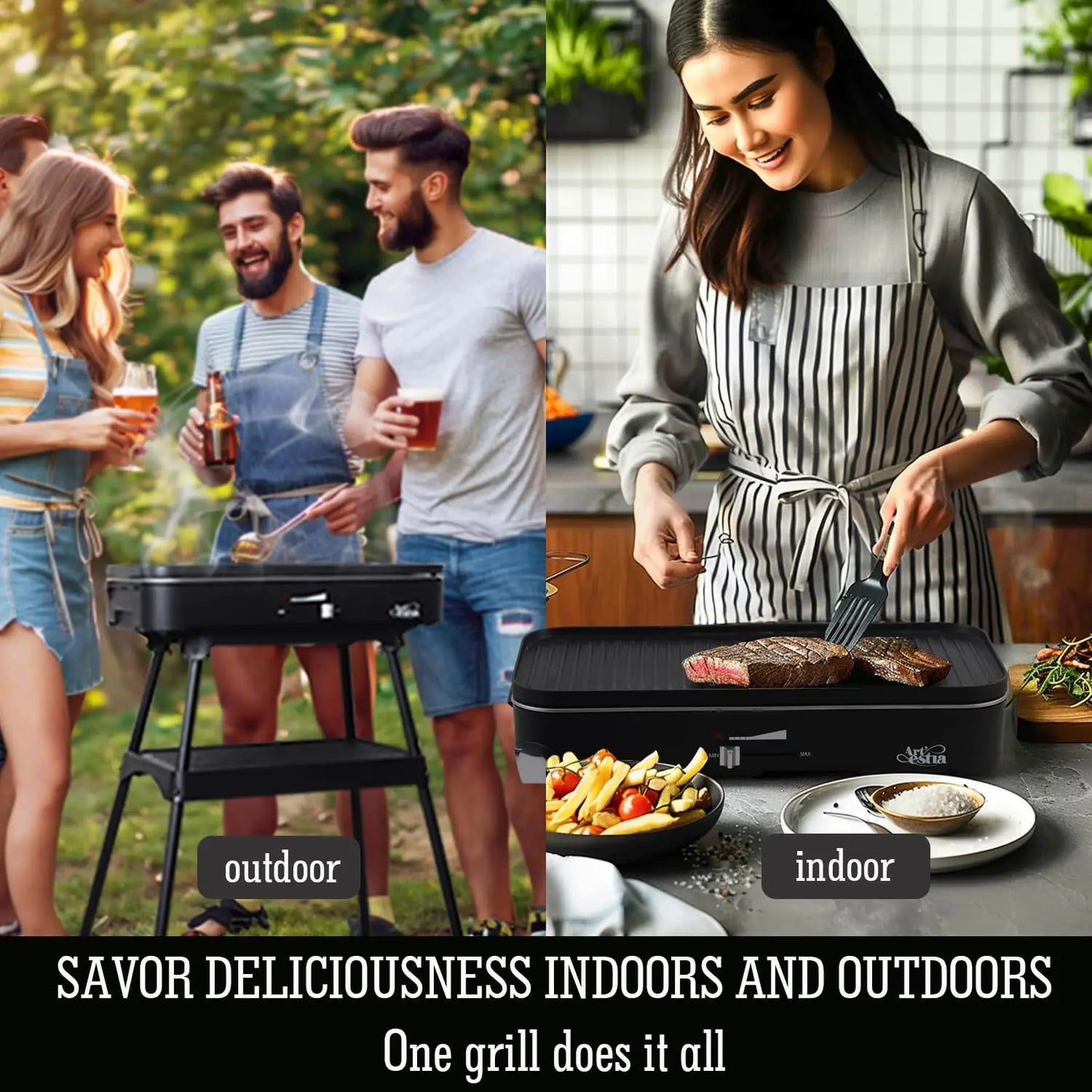 1800W Electric Smokeless Grill with Temperature Control, Portable for Indoor/Outdoor Cooking, BBQ Party & Family Use