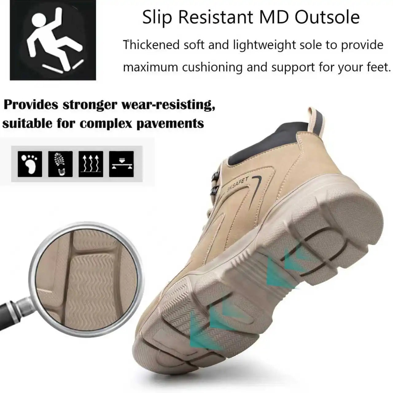 Men's & Women's Brown High-top PU Water Repellent Lightweight Anti-smash Anti-puncture Comfortable Wear Resistant Industrial Construction Work Safety Boots