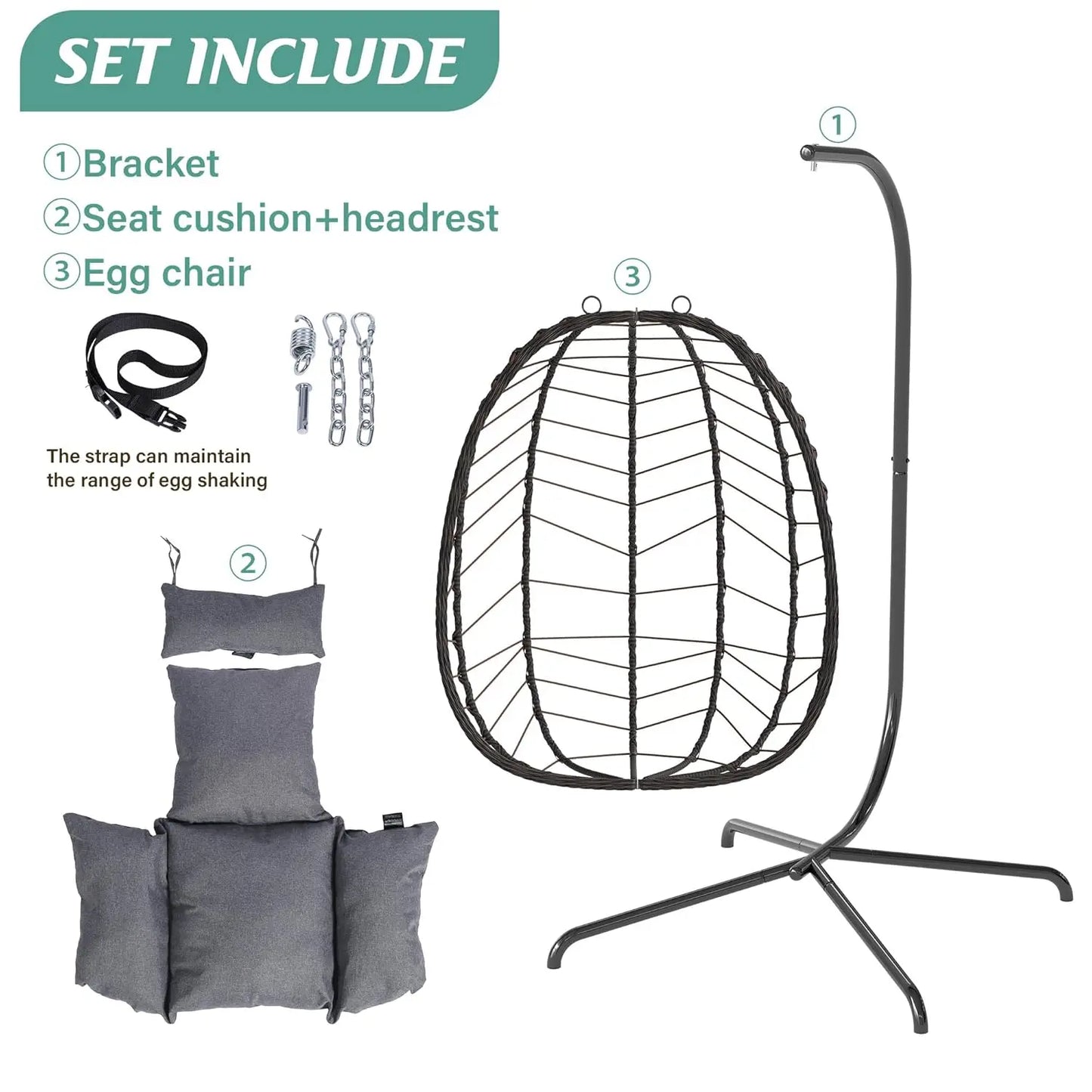 Egg Chair with Stand, Swinging Egg Chairs Outdoor Indoor, Hanging Basket Chair with Cushion, Patio Wicker, Customized