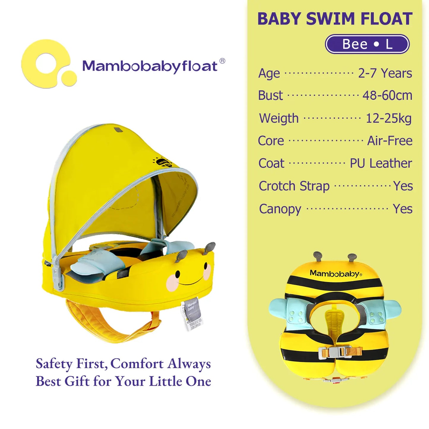 Mambobaby Float with Crotch Support 98% UV Protection Canopy Skin-friendly Baby Swim Ring Toddler Pool Float Infant Swim Circle