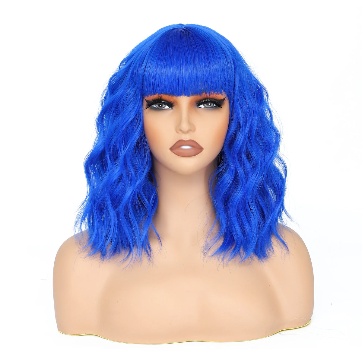 Bob Wig With Bangs 12 Inch Short Wavy Bob Wig Synthetic Blue Orange Pink Yellow Purple Red Wigs For Women Cosplay Halloween Kpop Daily Use