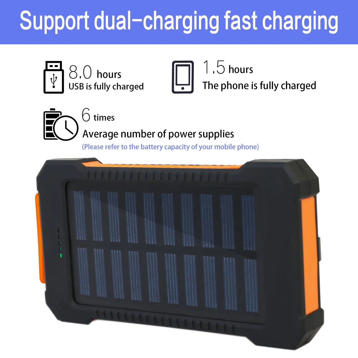 26800mAh Solar Power Bank Large Capacity Portable Outdoor Fast Charging Li-polymer Battery Flashligh for Iphone Android Phones