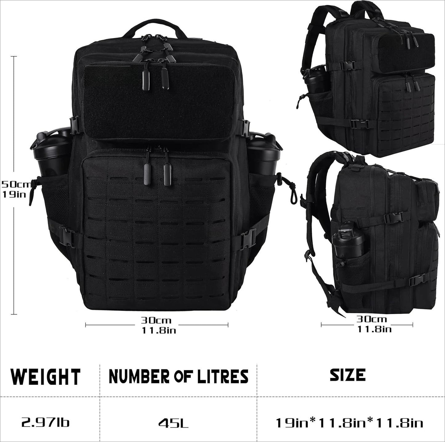 Tactical Military Backpack for Men 25L/45L Large Molle Army Assault Pack 3 Day Hiking Rucksack With Bottle Holder