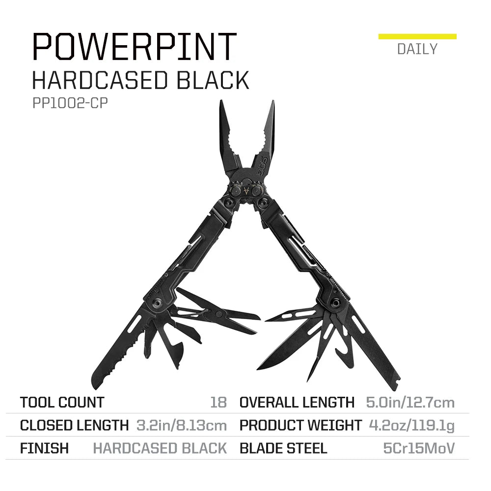 SOG 18 in 1 PowerPint Mini Multi-tool Stainless Steel Pocket EDC Multifunctional Pliers with Folding Knife Screwdrivers Scissors For Survival Fishing Hiking Cycling Travel DIY Home Emergency Repair Portable Camping Tools and