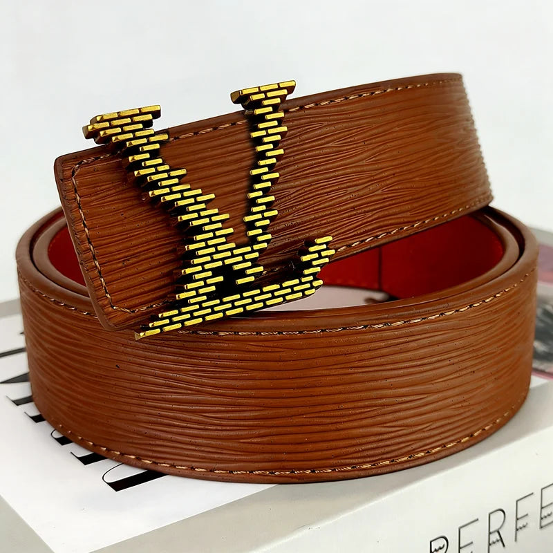 Men's Genuine Leather Belt, A New 26SS Summer Fashion Luxury Brand Belt, Featuring A French Wave Design. Perfectly Matches Men's Business Attire, Suitable for Both Casual and Fashionable Outfits. Unique in Concept, A Must-hav