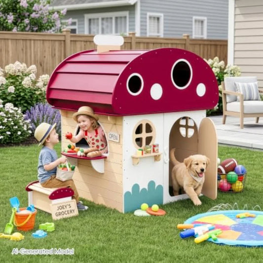 Outdoor Solid Wood Kids Playhouse For Ages 3-8: White Toddler Outdoor Play Kitchen With Chalkboard, Half Door, Utility Table, W
