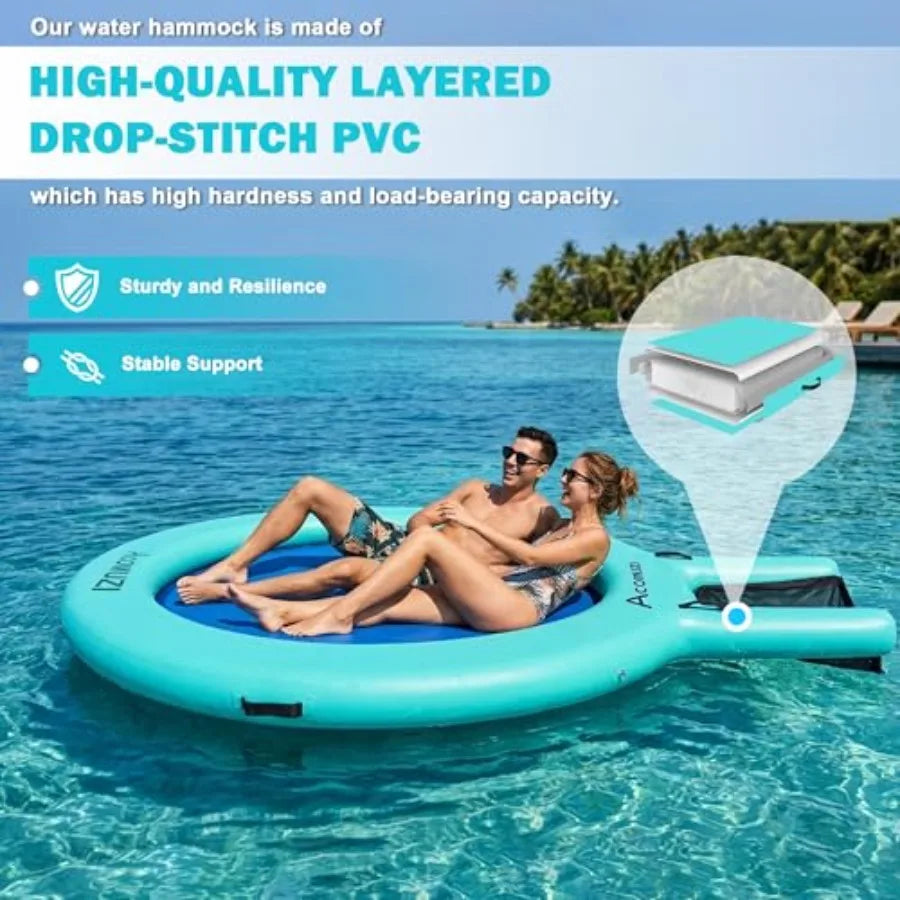 Round Inflatable Floating Dock for Adults Heavy Duty Water Hammock Float for Lake and Ocean 6/8/10/12FT Durable Fabric Multi-Co