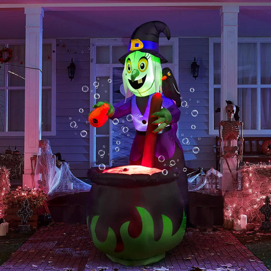 6 FT  Witch Halloween Inflatables Outdoor Decorations and Cauldron with Bubbling Potion and Light Inflatable Decoration Giant Blow Up Yard Halloween Decorations for Outdor Yard Lawn Party Decor