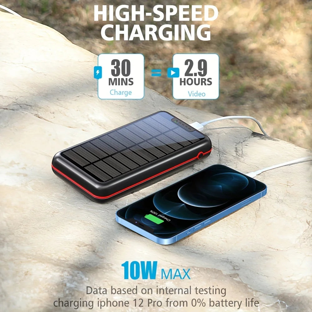 30000mAh Solar Power Bank,3 USB ports,Portable Solar Charger External Battery Bank,LED Flashlight, Camping,Travel & Emergency Use