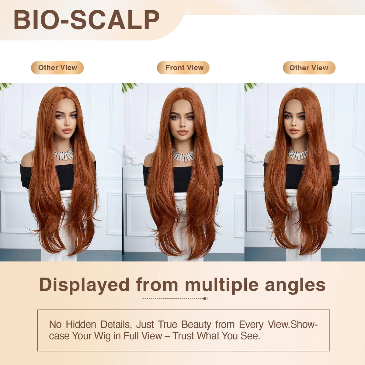 Halloween Wig Brown Synthetic Wig Ginger Orange Long Straight Wig for Woman Heat Resistant Fiber Copper Red Long Layered Straight Middle Part Wig Suitable for Cosplay Party Costumes Daily Wear Natural Looking