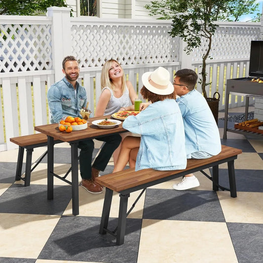 Outdoor Dining Table With Benches for 4-6 Persons, No Assembly Foldable 59 Inches Narrow Patio Dining Table, Customized