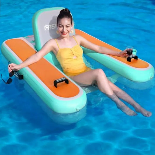 Inflatable Pool Float Lounger for Adults Water Floating Chair with Cup Holder and Backrest in Blue for Swimming Pool Lake Party
