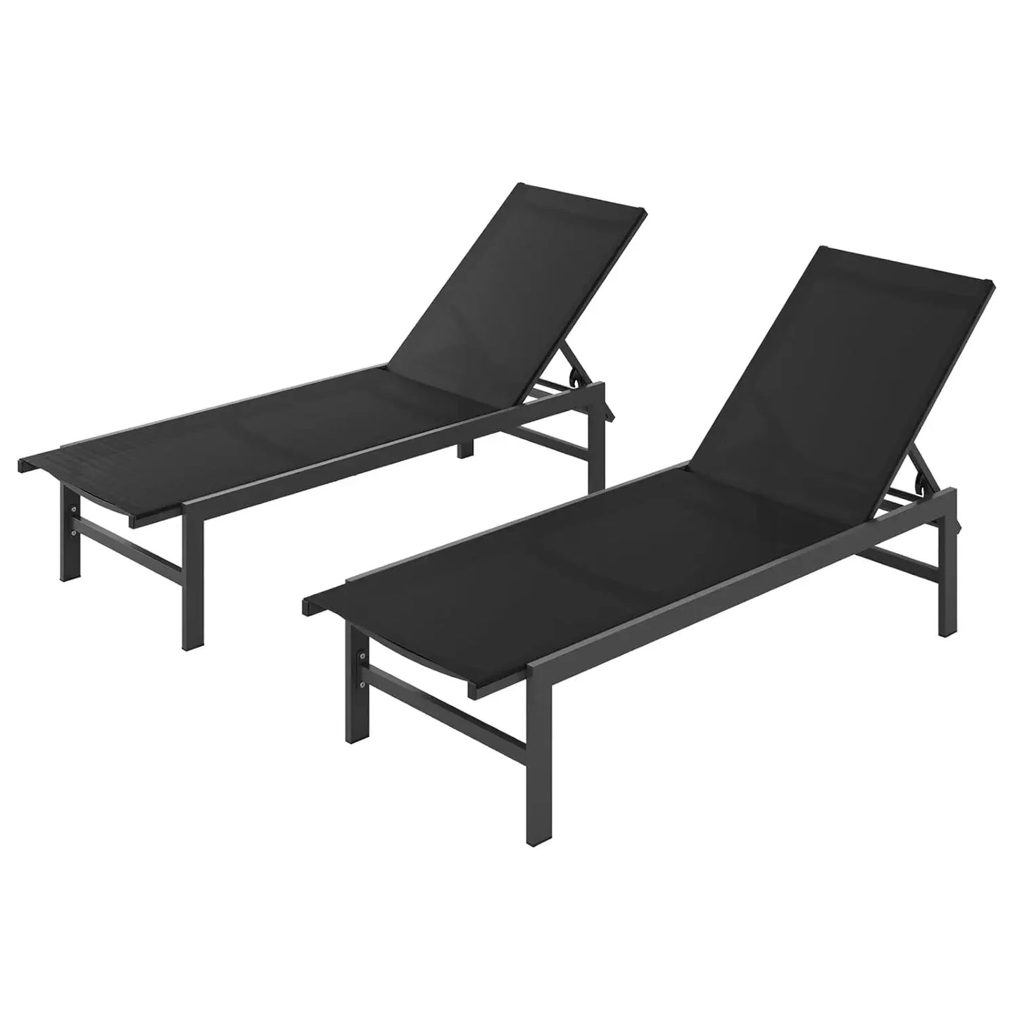 Set of 2 Outdoor Lounge Chairs Aluminum Patio Chaise Lounge with 5-Position Recliner, Pool Lounge Chairs, Customized