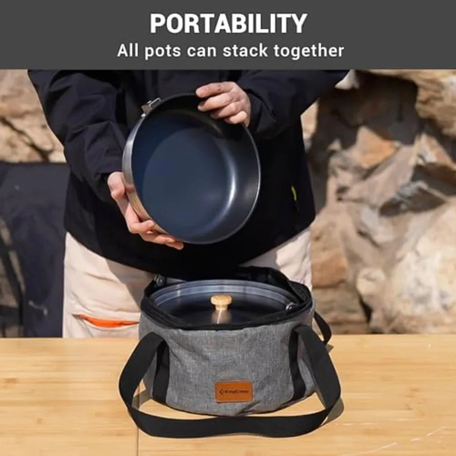 Camping Cookware Set 304 Stainless Steel Campfire Cooking Pots Pan and Kettle with Travel Tote Bag for Camping Outdoor Kitchen