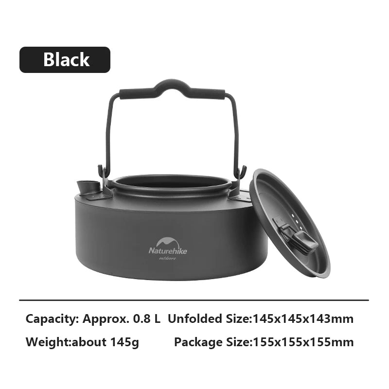 Naturehike Titanium Water Kettle 0.8L Black Ultralight Cooking Kettle Camping Outdoor Boiling Water Coffee Tea